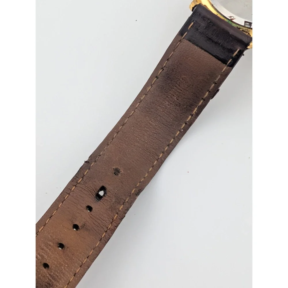 Lamex India 18k Gold Electroplated Watch Men 32mm Case Leather Band- New Battery
